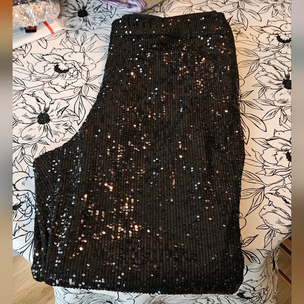 Loft Black Sequin Ankle Pant